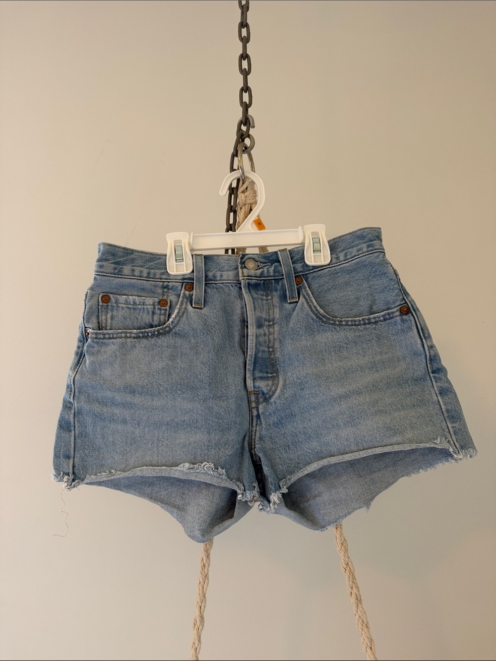 Levi's Light Blue Frayed Hem Denim Shorts